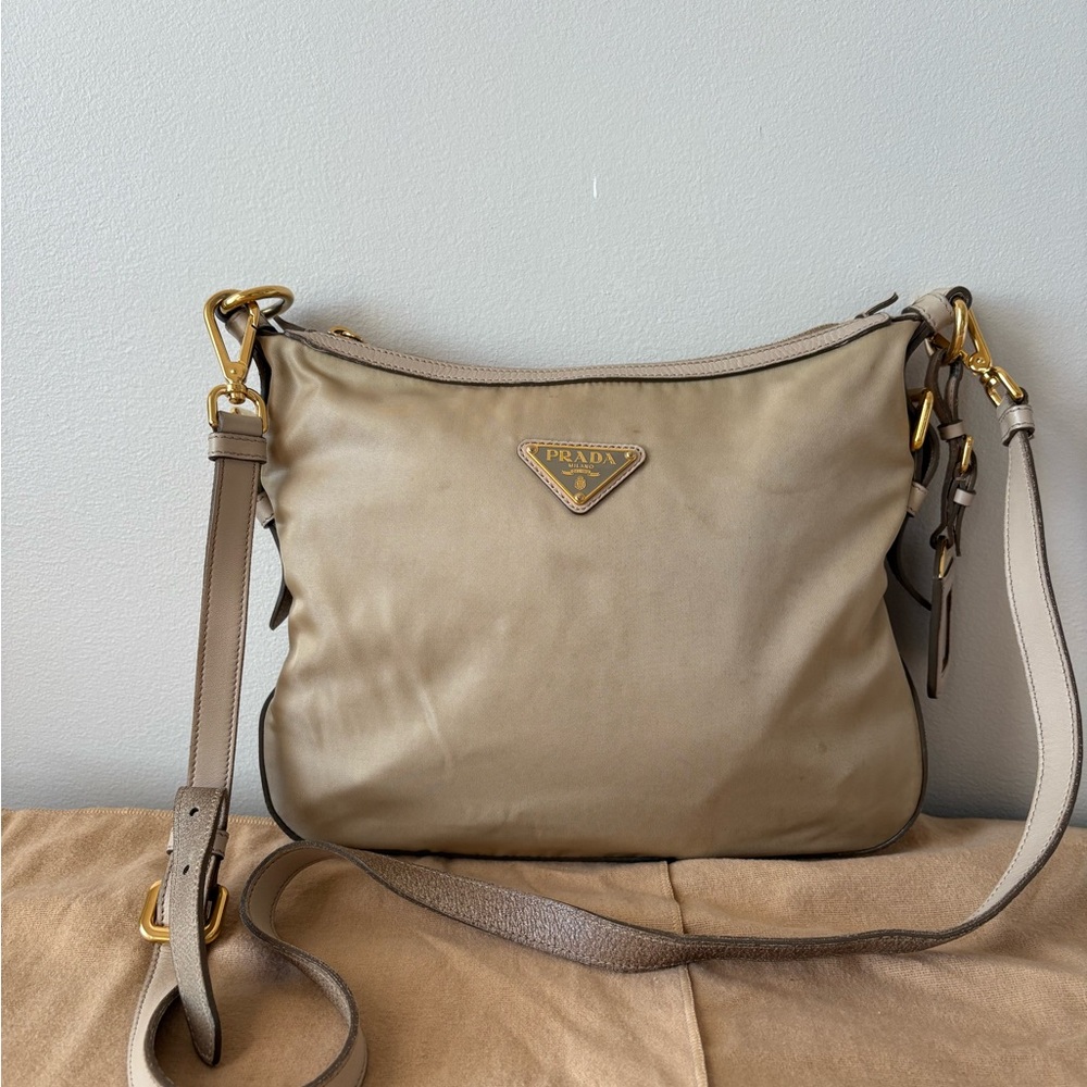 Prada Beige Crossbody Bag with Gold Accents